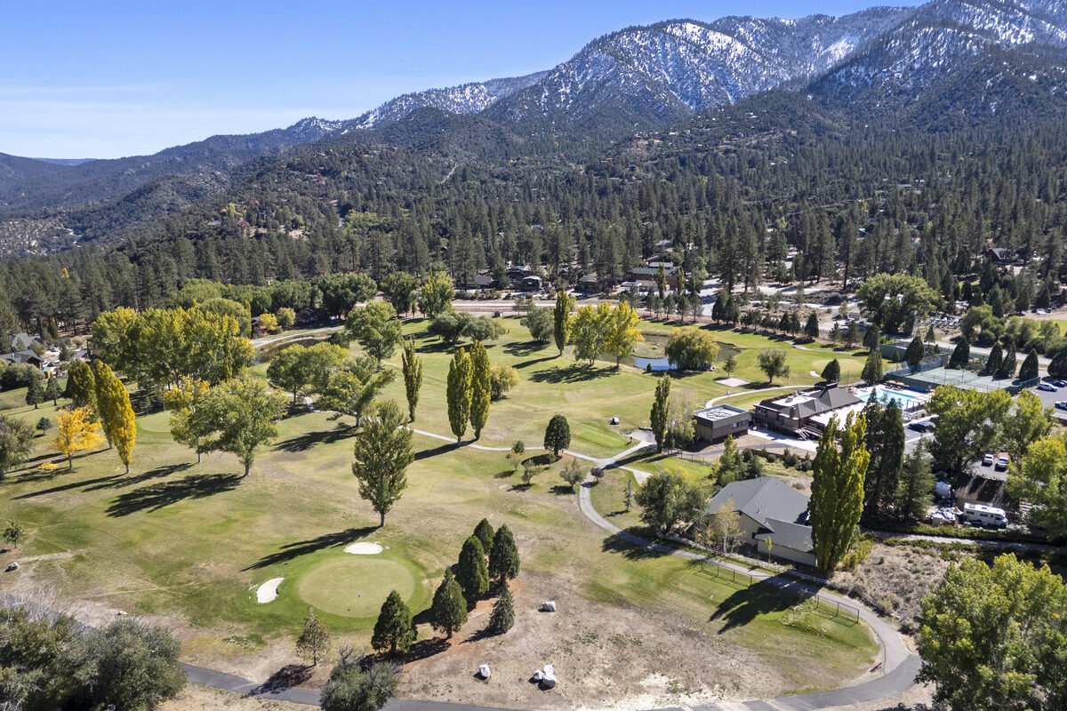 Pine Mountain Club golf course and clubhouse aerial summer view