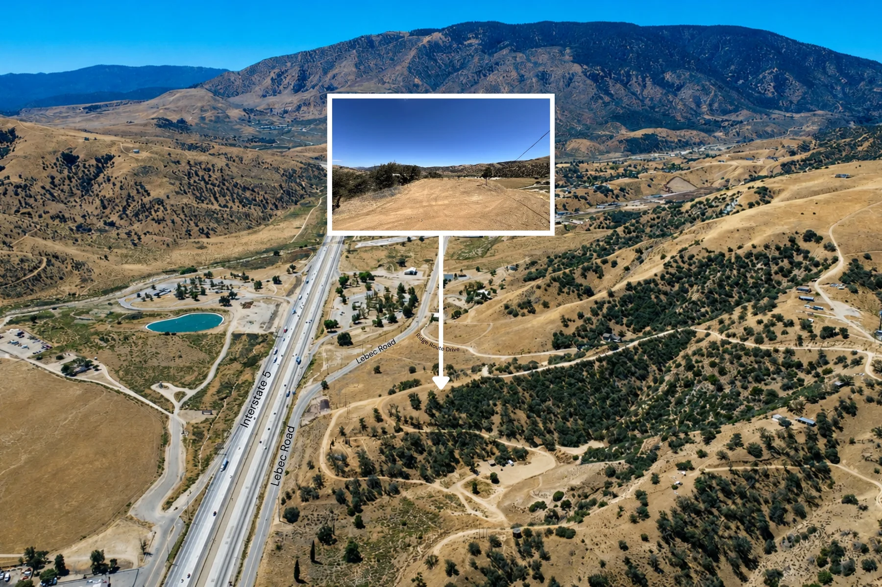 Regional aerial showing the location of a usable area on the Ridge Route property